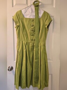 Talbots Womens' Lime Green Pleated Dress with Braided Belt